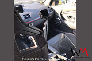 LHD Wilvern Motorsport GoPro mount for Recaro Sportster CS Seat with GoPro shown from the side fitted to a seat in a Renault Megane RS