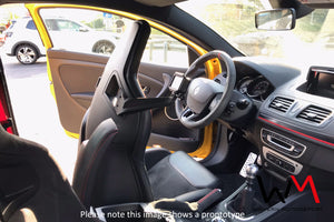 LHD Wilvern Motorsport GoPro mount for Recaro Sportster CS Seat with GoPro shown from the side fitted to a seat in a Renault Megane RS