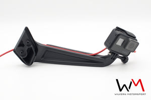 RHD Wilvern Motorsport GoPro mount for Recaro Sportster CS Seat with GoPro and charging cable shown from front