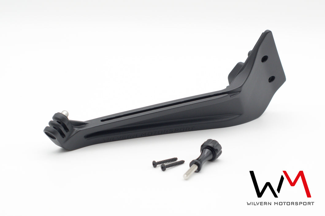 RHD Wilvern Motorsport GoPro mount for Recaro Sportster CS Seat with thumbscrew and replacement screws shown from rear